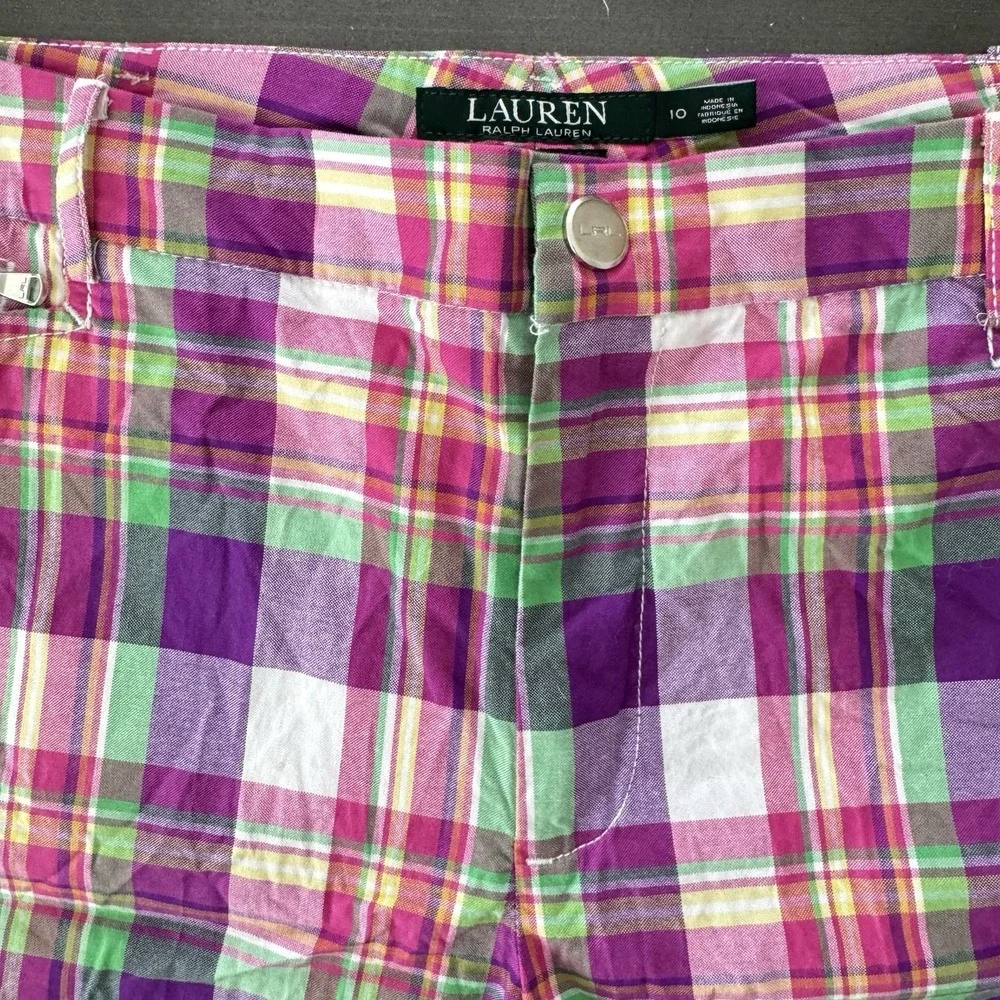 LRL Ralph Lauren Active Colorful Pink Purple Plaid Chino Short Golf Shorts 10